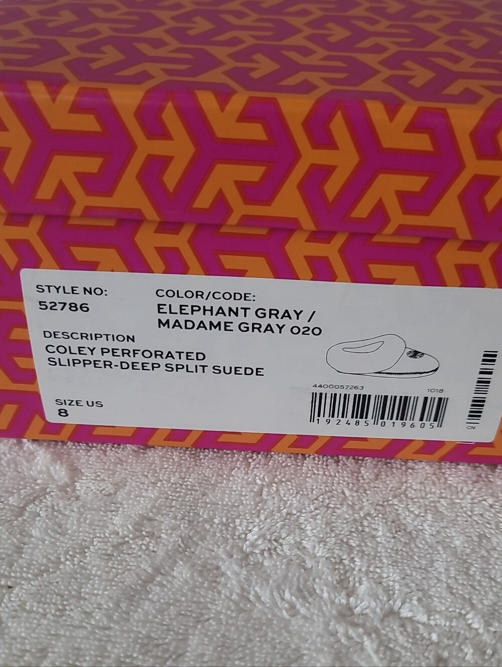 Tory Burch Elephant Gray Perforated Suede Slippers